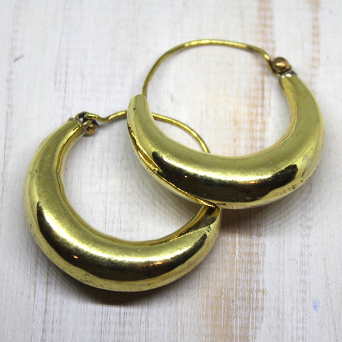 Handmade Large Chunky Brass Indian Puff Hoops