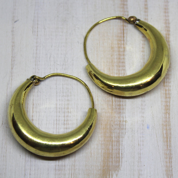 Handmade Large Chunky Brass Indian Puff Hoops