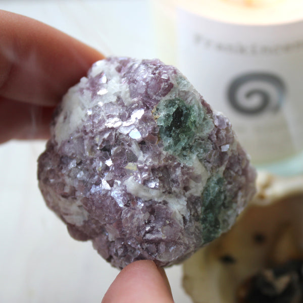Lepidolite Chunk with Green Tourmaline