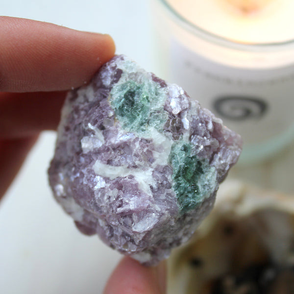 Lepidolite Chunk with Green Tourmaline