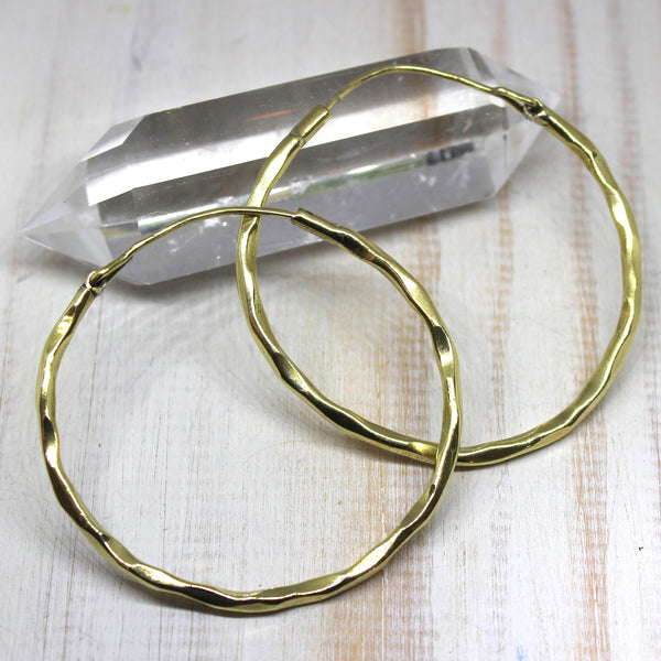 Simple Textured Brass Hoop Earrings