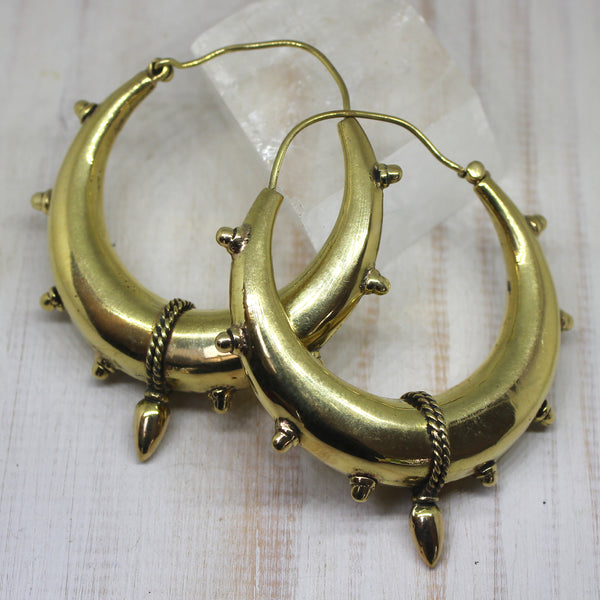 Handmade Large Chunky Brass Indian Spike Hoops