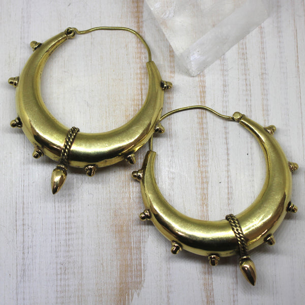 Handmade Large Chunky Brass Indian Spike Hoops