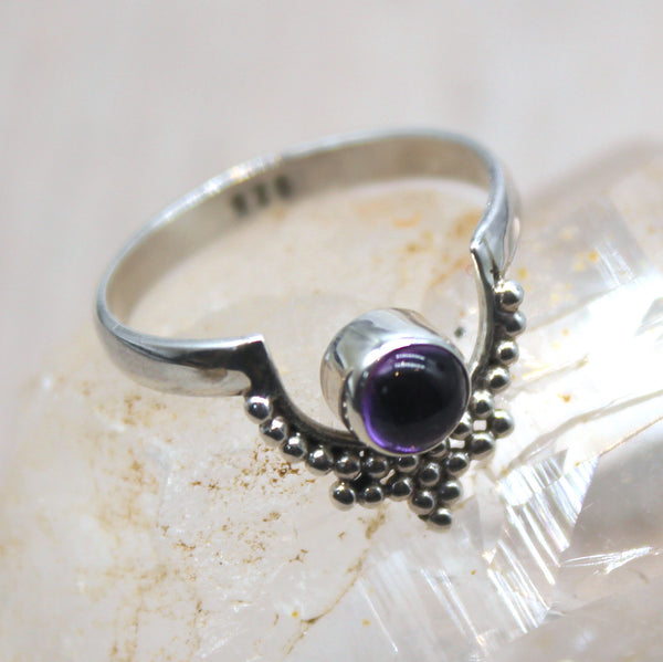 Sterling Silver and Amethyst Dotted Crown Ring