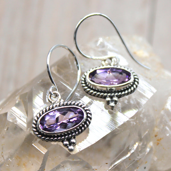 Sterling Silver Amethyst Faceted Oval Earrings