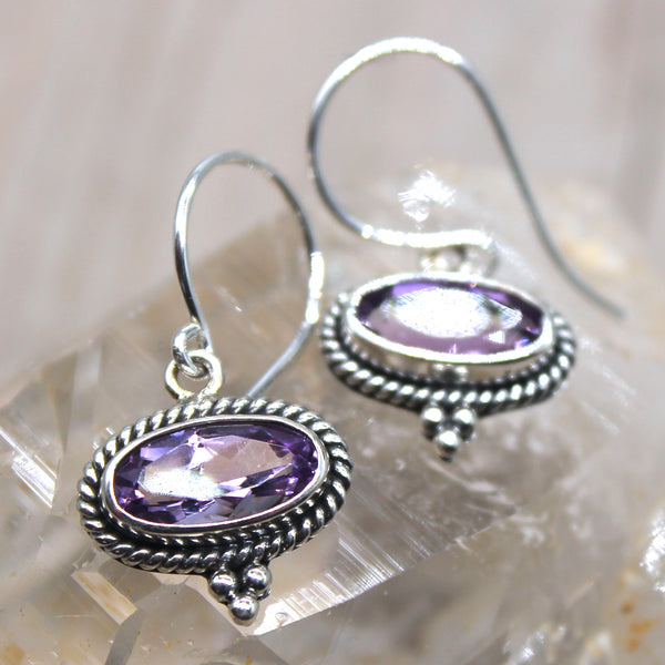 Sterling Silver Amethyst Faceted Oval Earrings