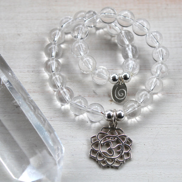 Crown Chakra Bracelet, Crystal Quartz with Sterling Silver Pendant