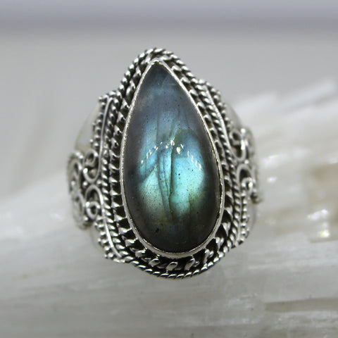 925 Silver Labradorite Drop Ring