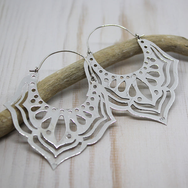 Handmade Sterling Silver Large 'Jarul' Earrings from Rajasthan.