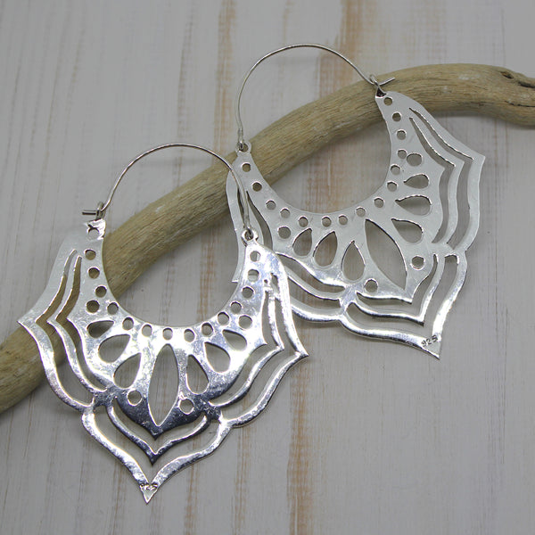 Handmade Sterling Silver Large 'Jarul' Earrings from Rajasthan.