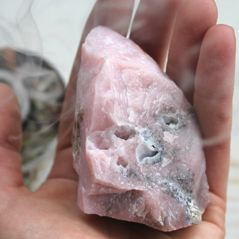 Peruvian Pink Opal Chunk with Mini Druzy Caves