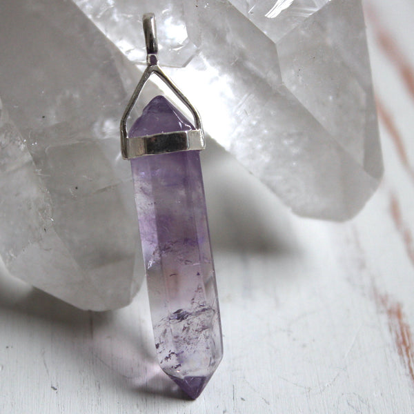 Amethyst + 925 Sterling Silver Point Pendant