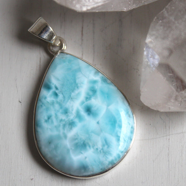 Larimar + 925 Silver Large Droplet Pendant