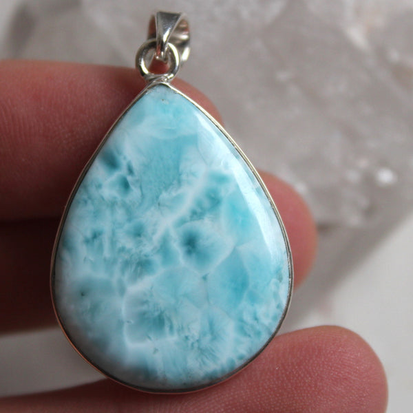 Larimar + 925 Silver Large Droplet Pendant