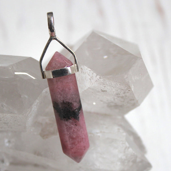 Rhodonite + 925 Sterling Silver Point Pendant