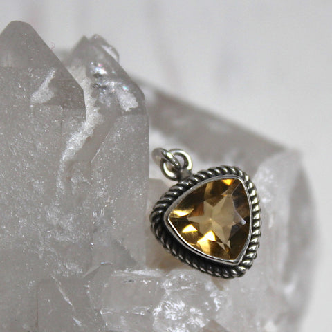 Citrine + 925 Sterling Silver Triangle Pendant