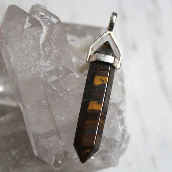 Tiger's Eye + 925 Sterling Silver Point Pendant