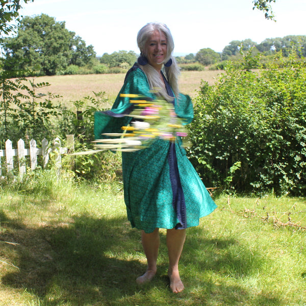 Recycled Indian Sari 'Anusna' Butterfly Wing Midi Wrap Dress