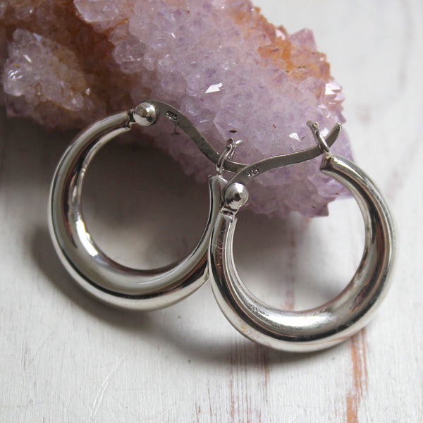 Sterling Silver Indian Small Puff Hoops