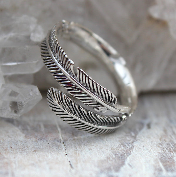 925 Silver Feather Wrap Ring