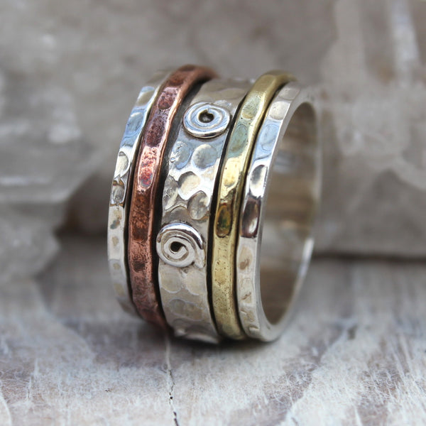 925 Silver, Brass and Copper Swirl Swizzle Spinner Ring