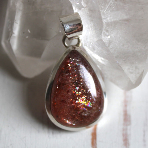 Glittery Sunstone + 925 Sterling Silver Drop Pendant