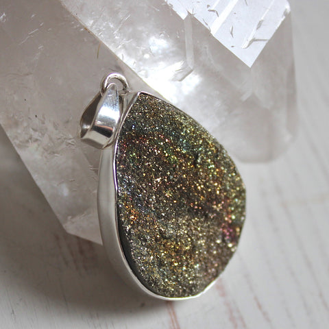 Russian Rainbow Pyrite + 925 Sterling Silver Drop Pendant