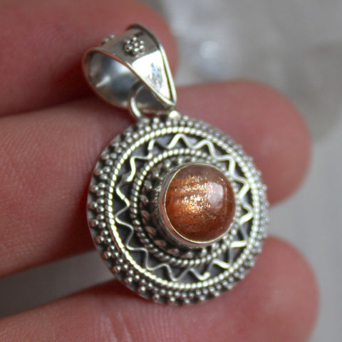 925 Silver Sunstone Shield Pendant