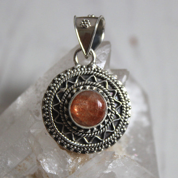 925 Silver Sunstone Shield Pendant