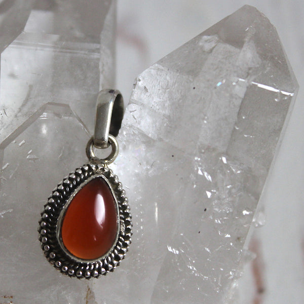 Carnelian + 925 Sterling Silver Droplet Pendant