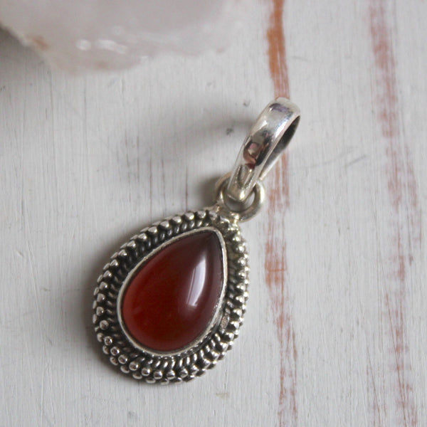 Carnelian + 925 Sterling Silver Droplet Pendant