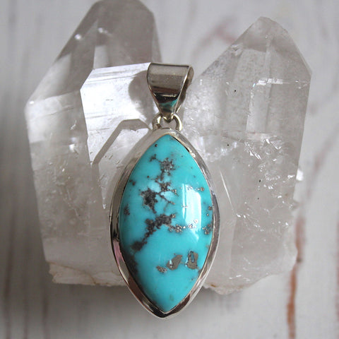 Arizona Turquoise, Pyrite + 925 Sterling Silver Marquise Pendant