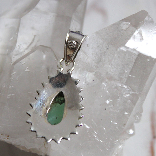 Chrysoprase + 925 Sterling Silver Intricate Drop Pendant