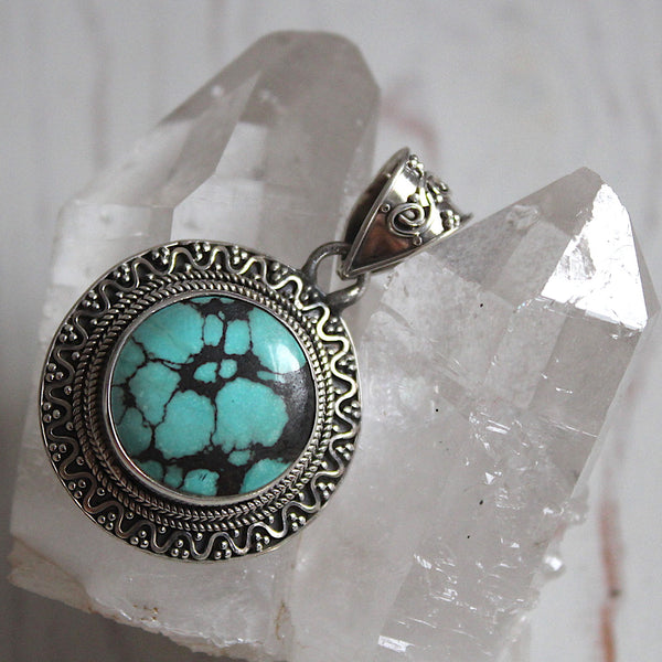 Turquoise + 925 Silver Protective Shield Pendant
