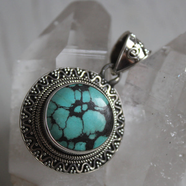 Turquoise + 925 Silver Protective Shield Pendant