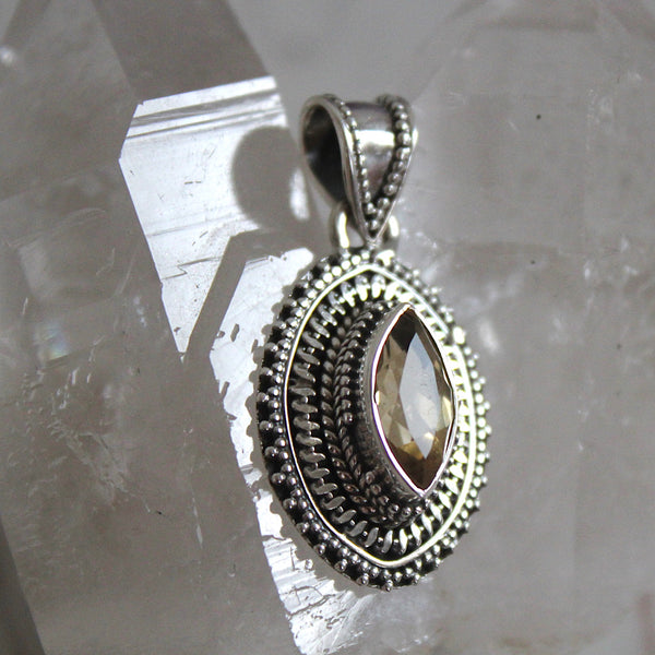 Citrine + 925 Sterling Silver Marquise Pendant