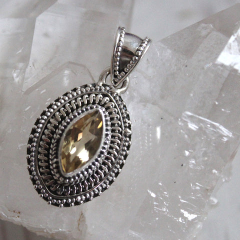 Citrine + 925 Sterling Silver Marquise Pendant