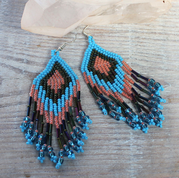 Fleco Glass Earrings in Peach + Blue