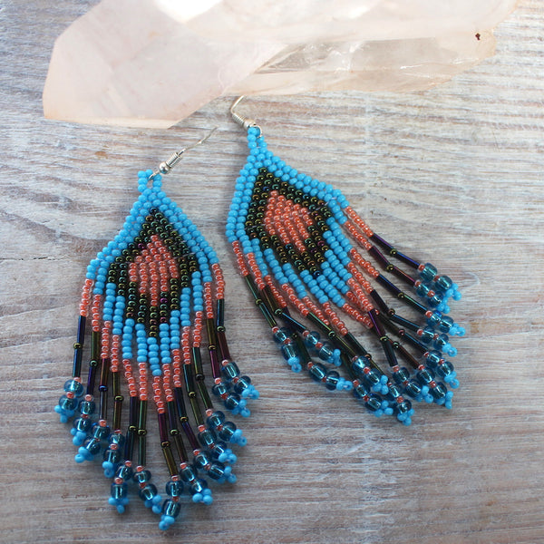 Fleco Glass Earrings in Peach + Blue