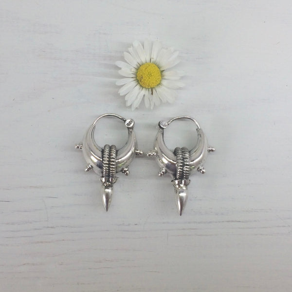Handmade Sterling Silver Small Tribal Spike Earrings from Rajasthan